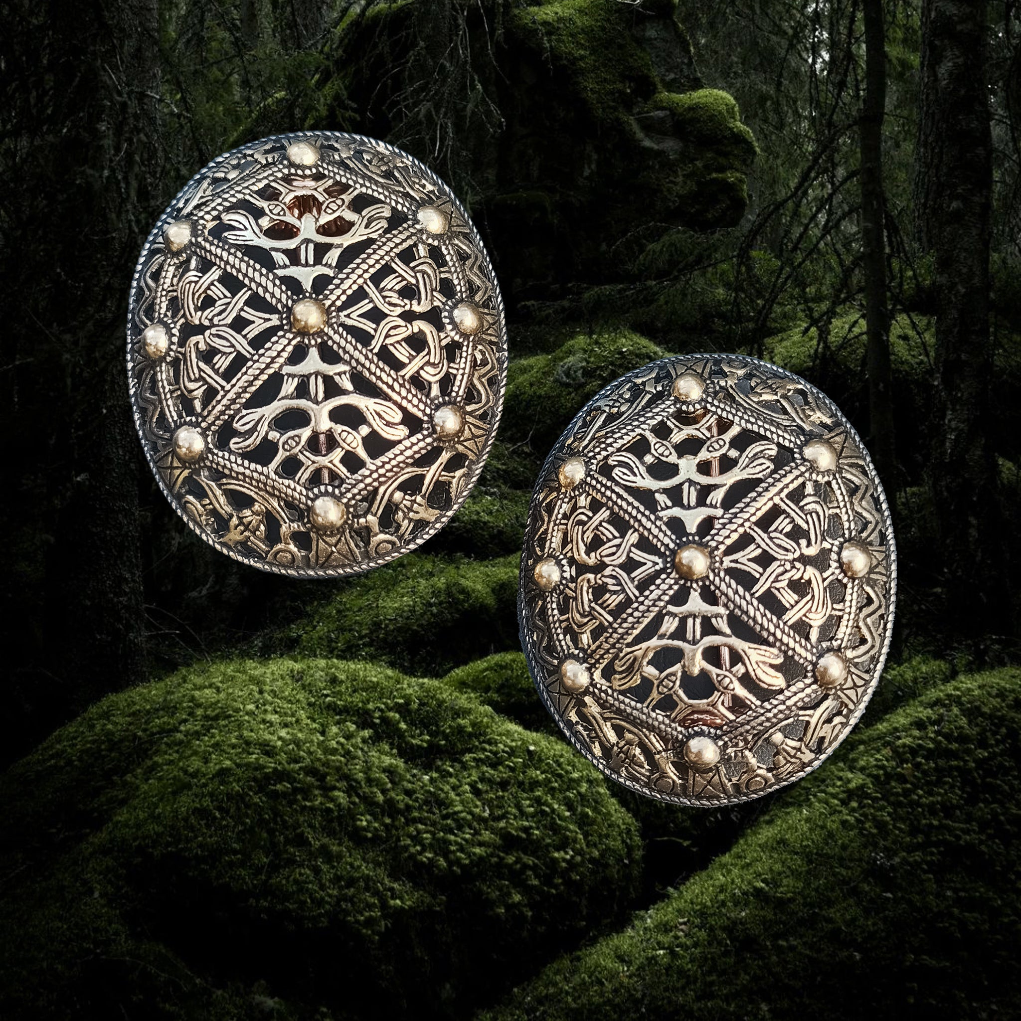 Bronze Borre Style Openwork Akershus Viking Tortoise Brooches