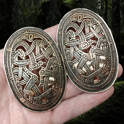 Viking brooch deals set in jelling style, Cup brooches for Viking apron dress, bronze oval brooches for Viking woman, Hangerock jewelry - 1 pair