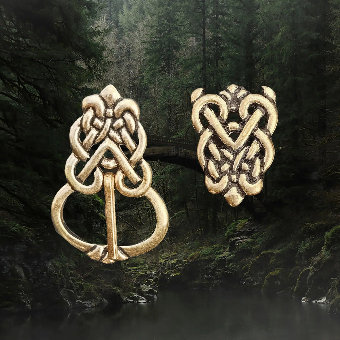 Viking Age Replica Bronze Ringerike Style Knotwork Viking Buckle Set