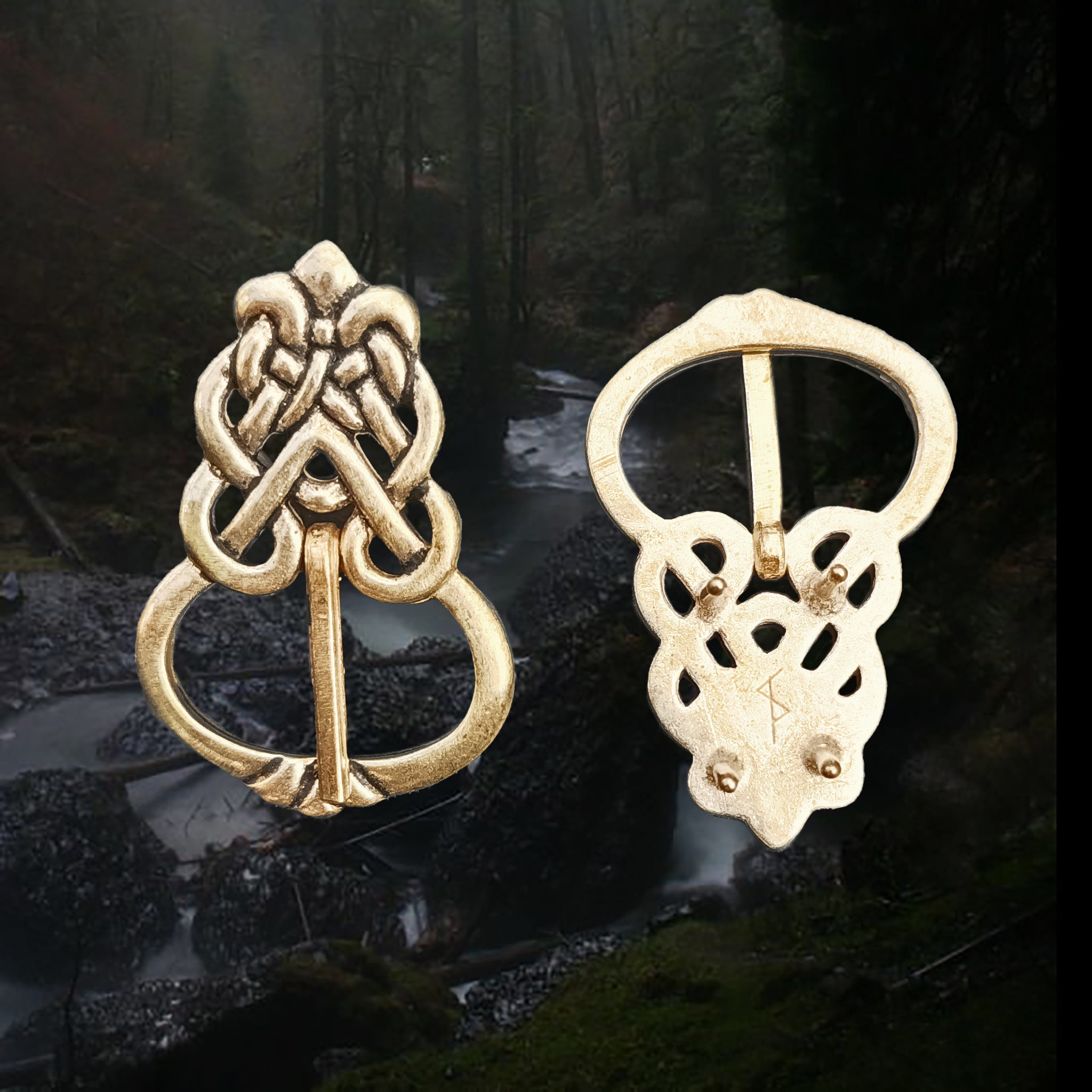 Bronze Ringerike Style Knotwork Viking Buckle - Front and Back