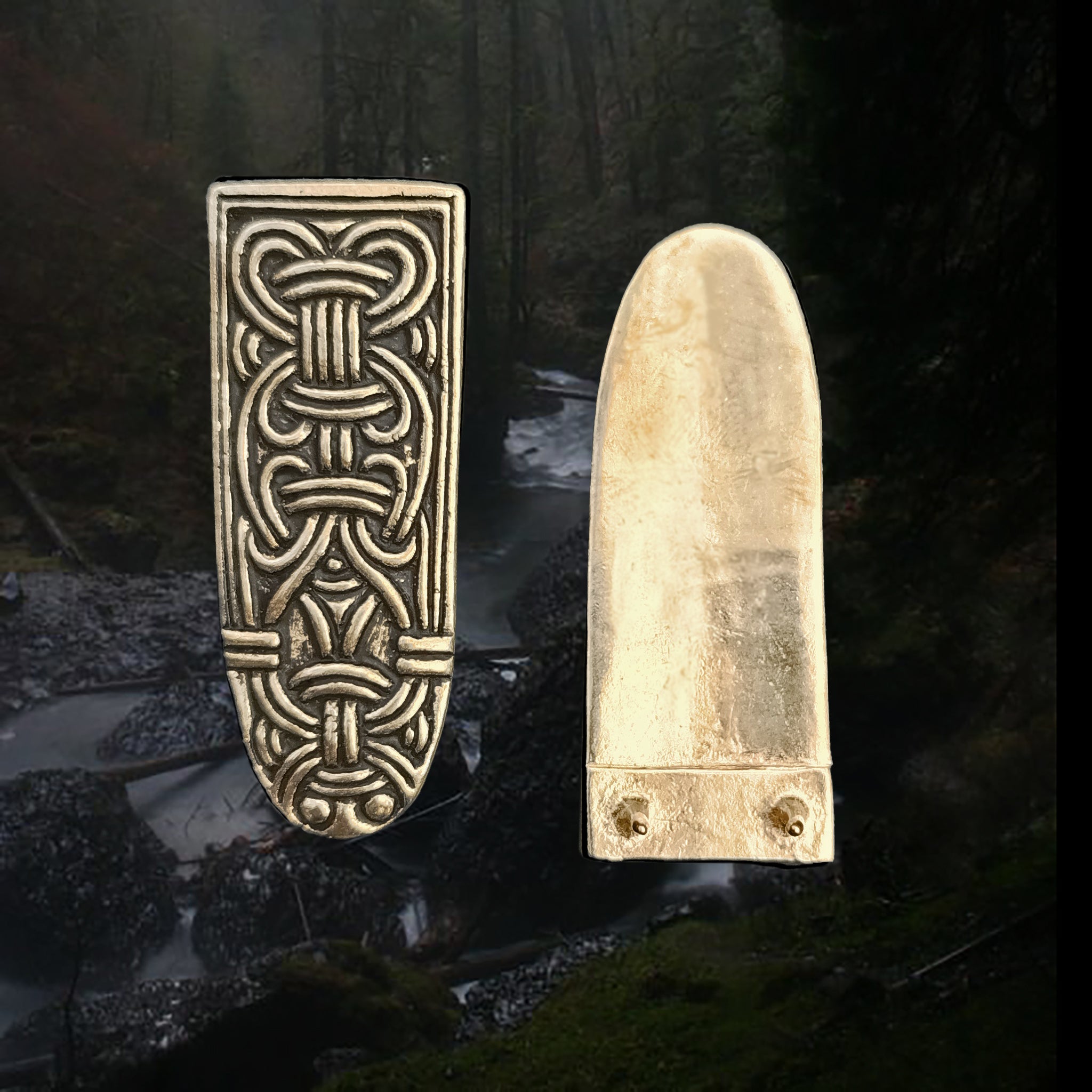 Bronze Borre Style Birka Viking Strap End - Front and Back