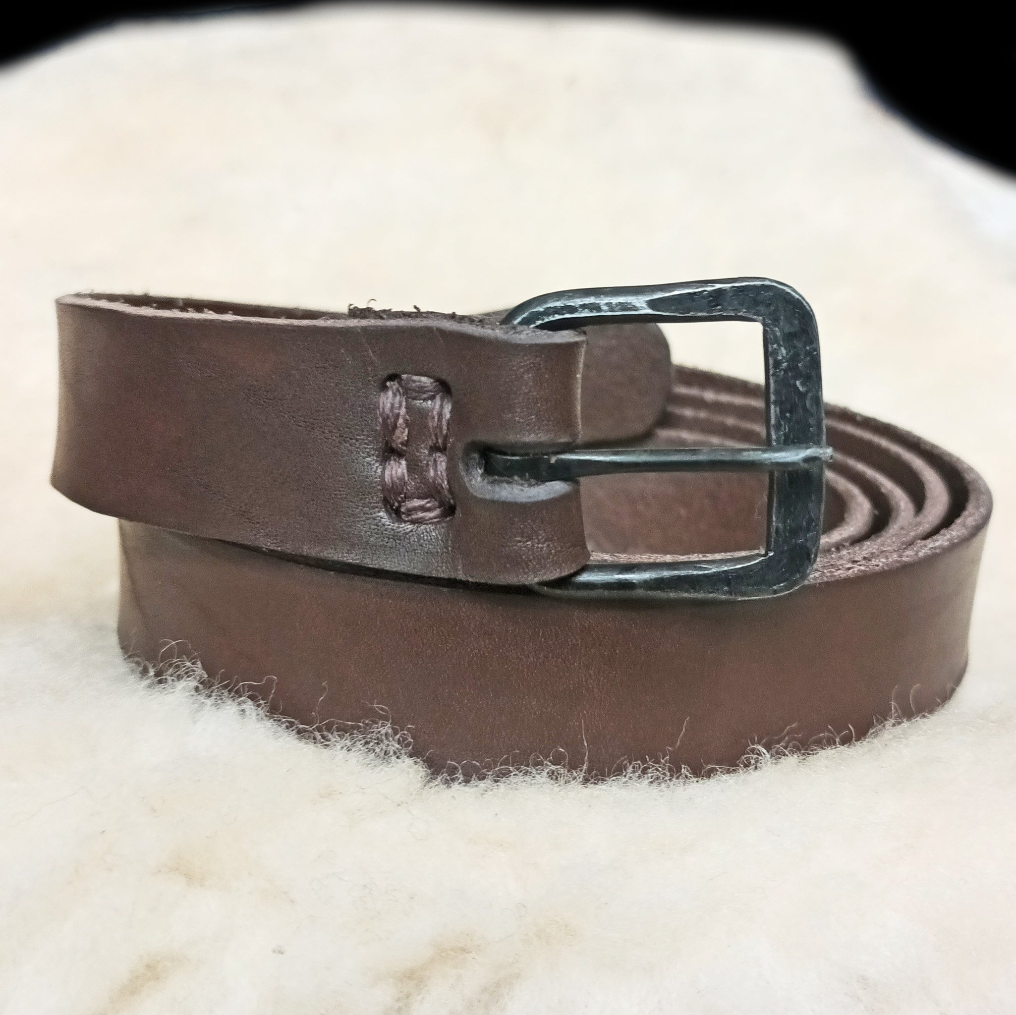 Hand-Forged Iron Viking / Medieval Buckle - 25mm (1 inch) on Brown Leather Belt