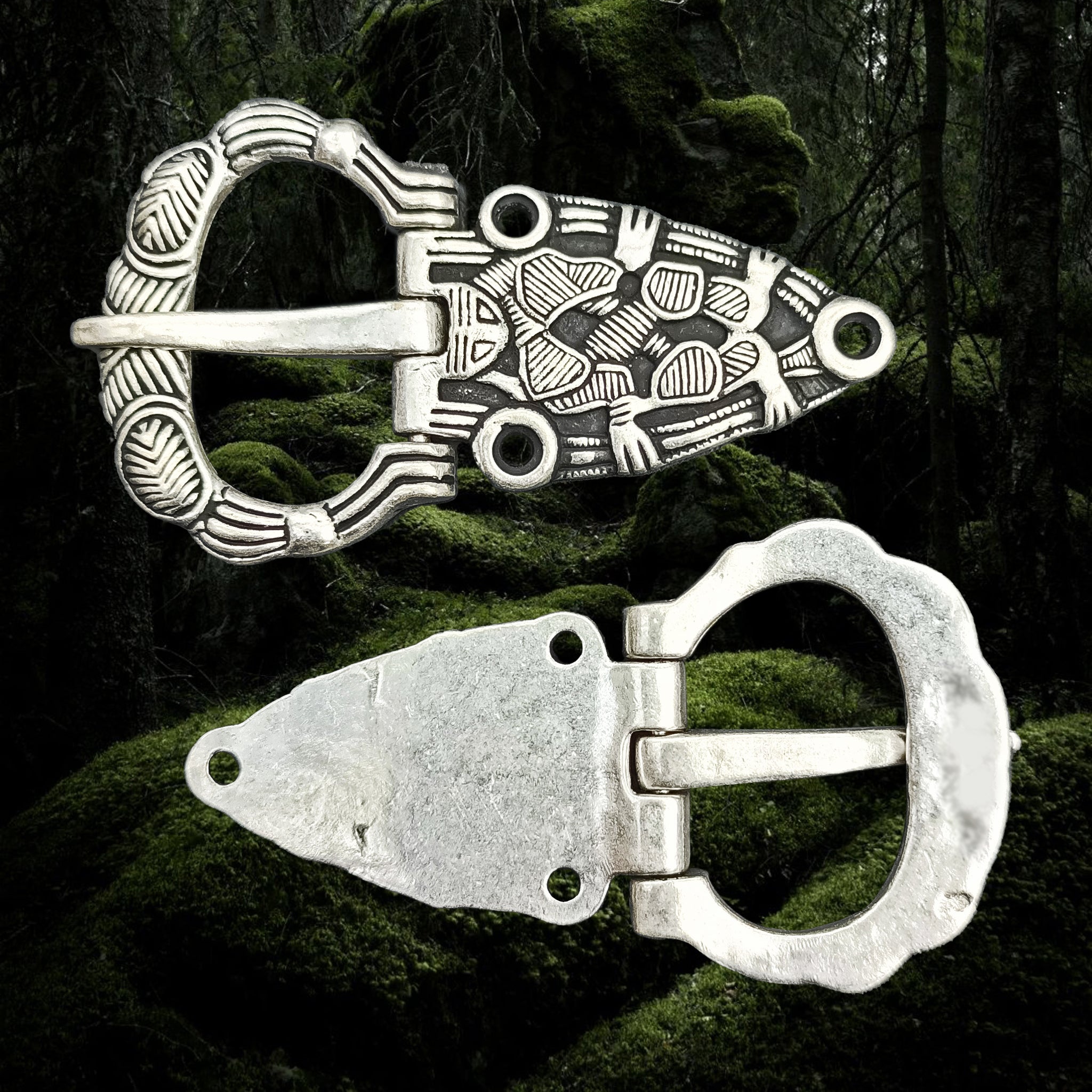 Silver Plated Oseberg Style Viking Buckle - Front and Back