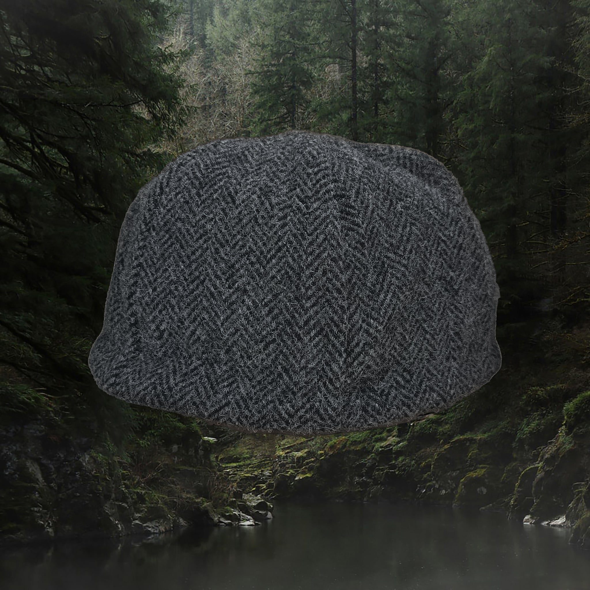 6 Panel Wool Viking Hat From Birka Grey Herringbone - Large Hats & Hoods