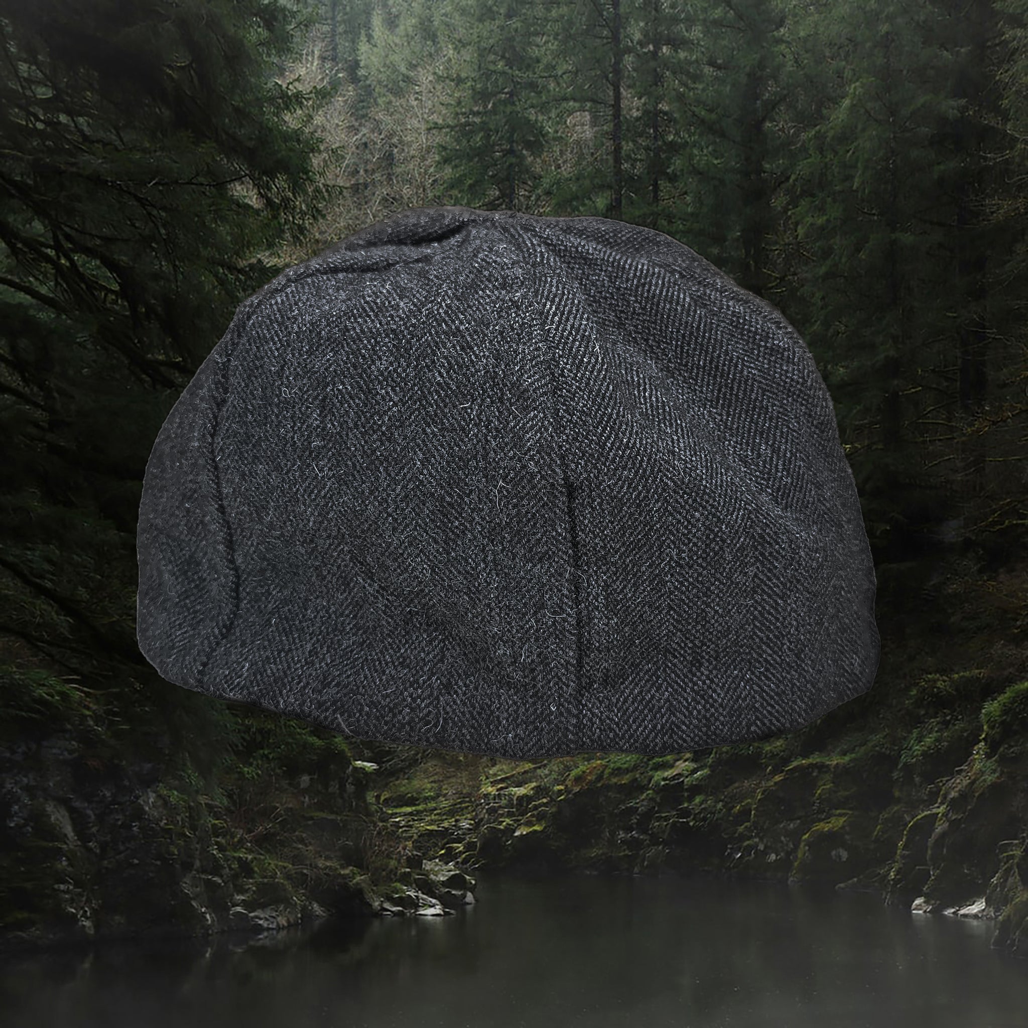 6 Panel Wool Viking Hat From Birka Dark Grey Herringbone - Large Hats & Hoods