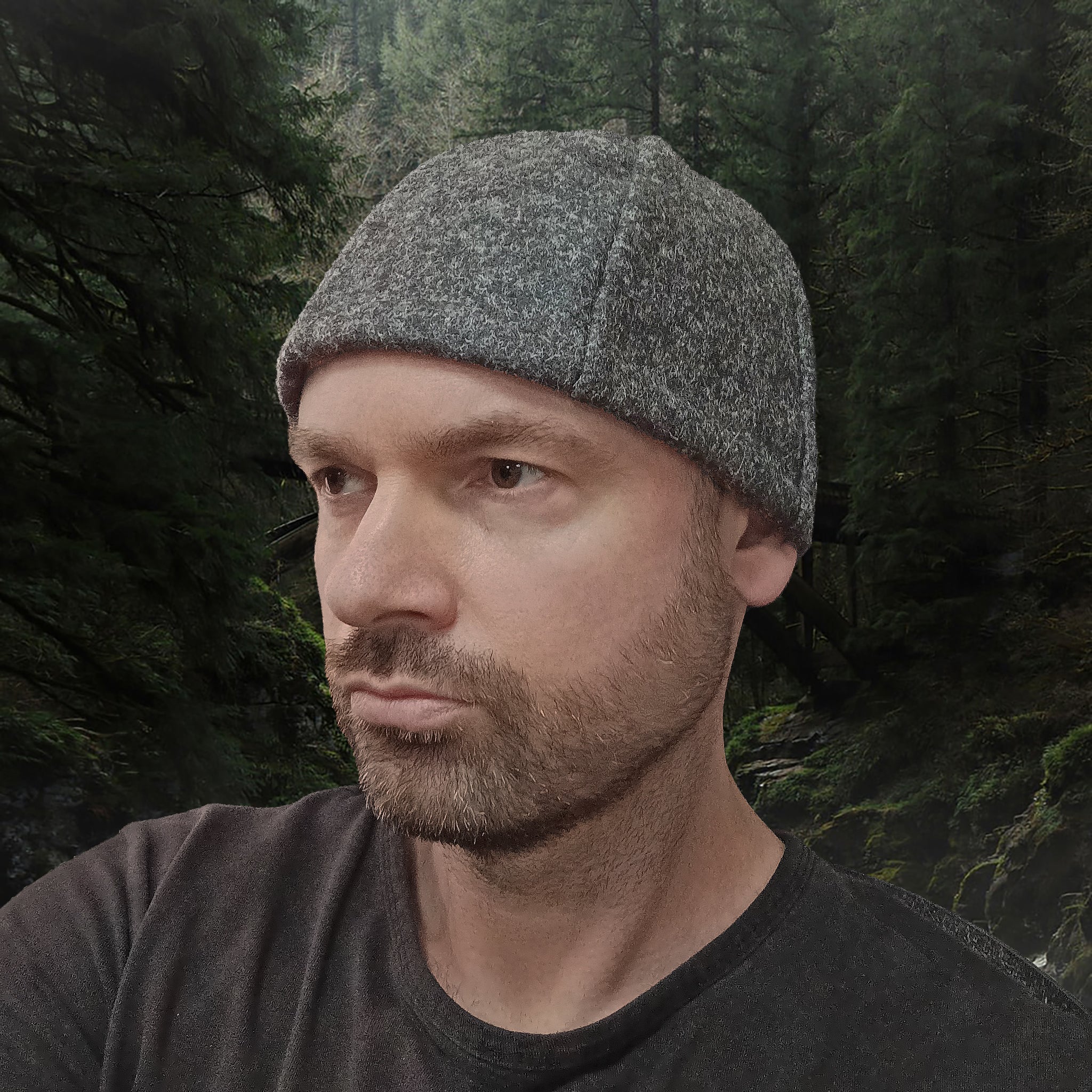 6 Panel Wool Viking Hat from Birka - Grey - Wearing