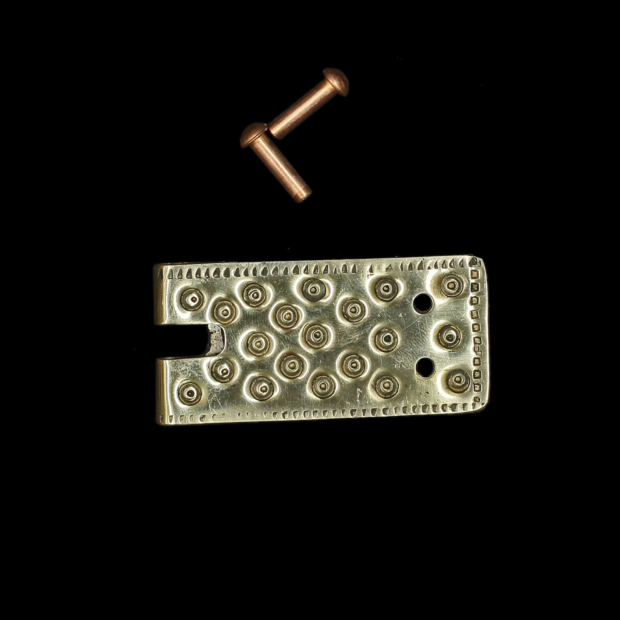 Embossed Brass Buckle Plates with Copper Rivets - 25mm
