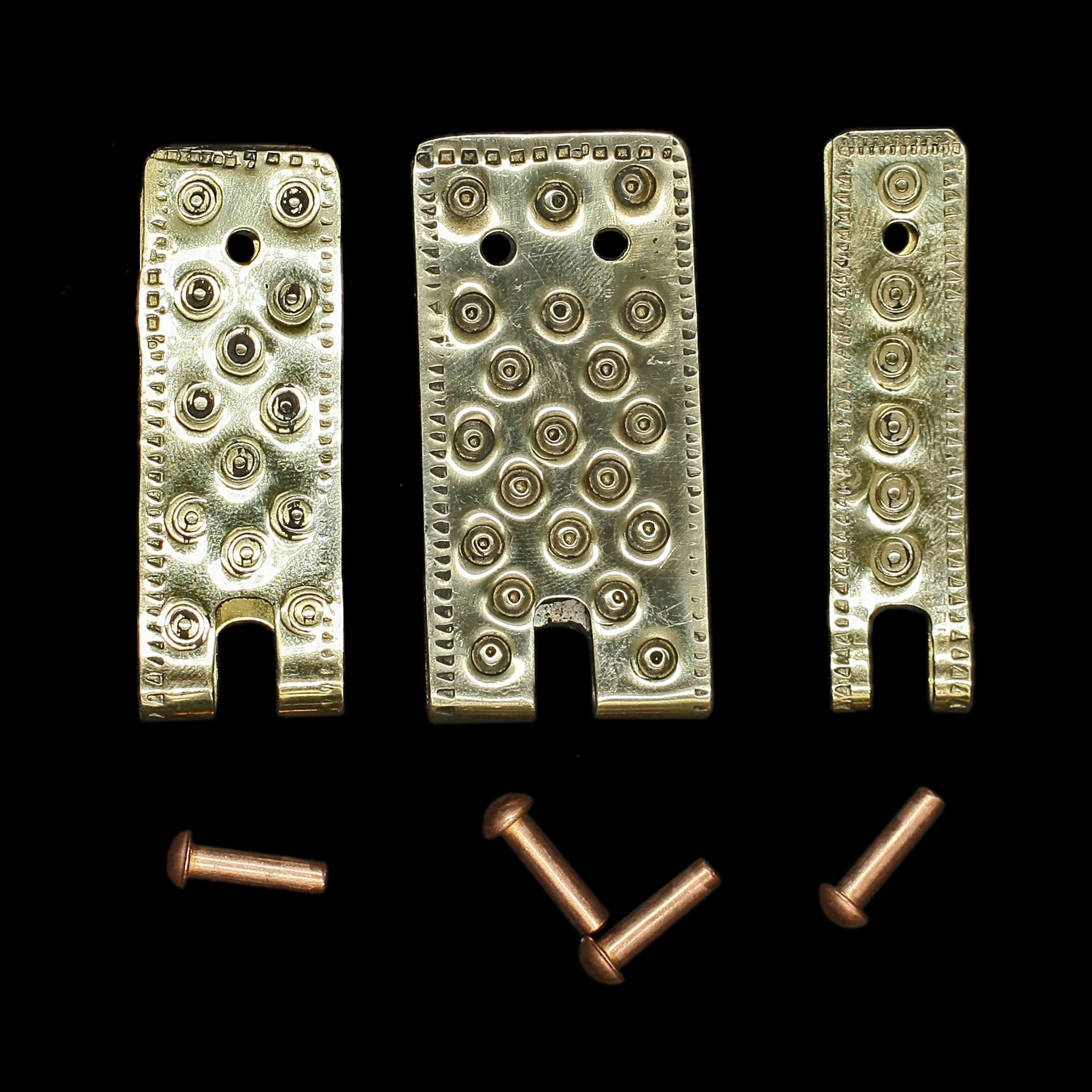 Embossed Brass Buckle Plates with Copper Rivets
