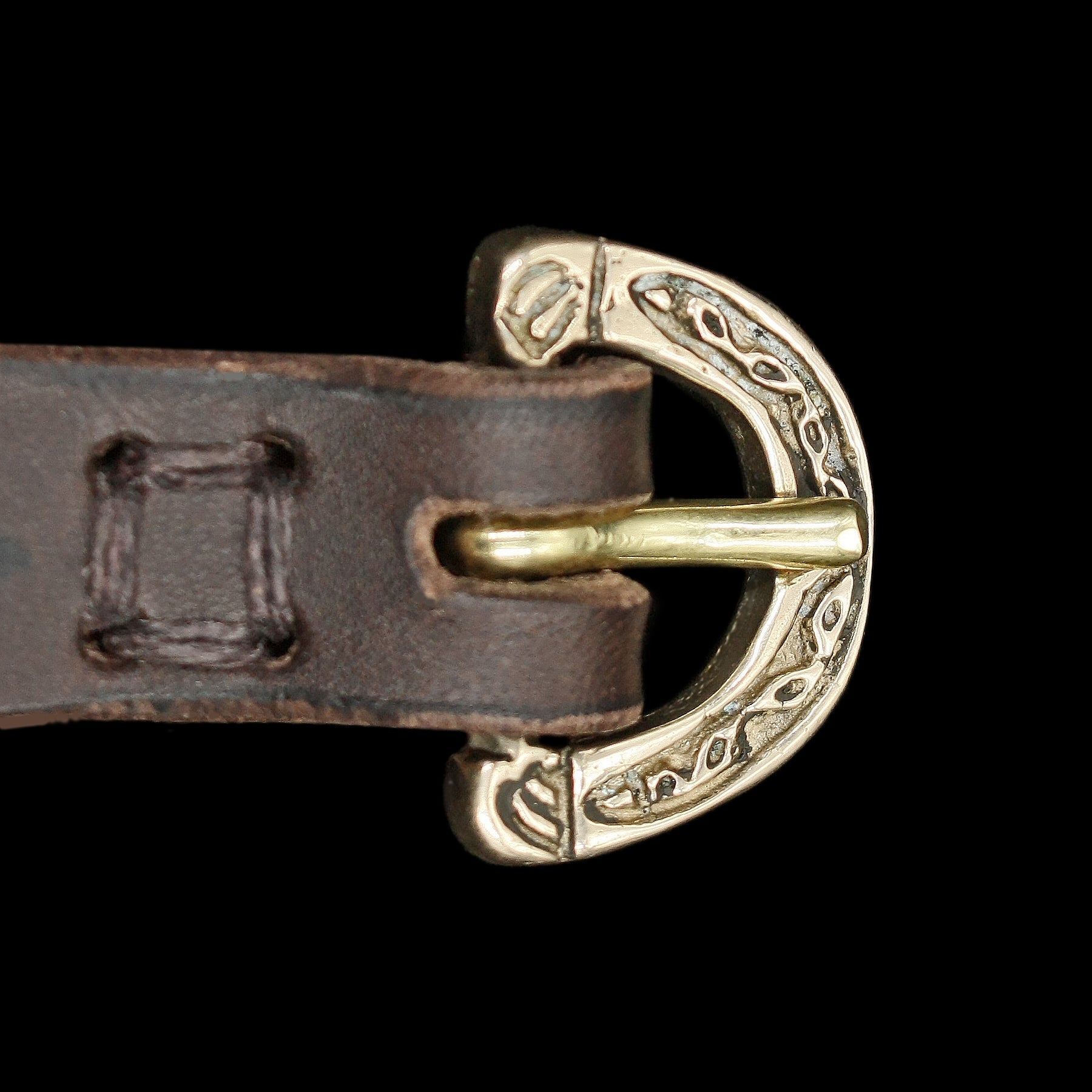 Replica Hiberno-Norse Vking Belt Buckle in Solid Bronze on Leather Strap