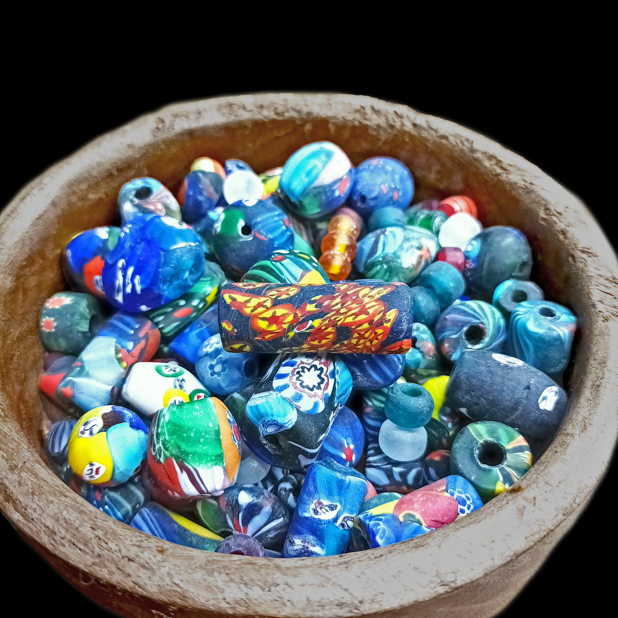 Assorted Glass Viking Beads From Birka in Bowl