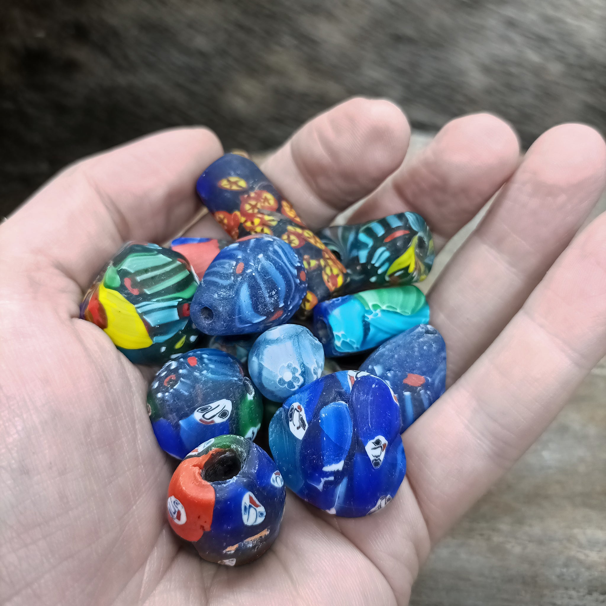 Assorted Glass Viking Beads From Birka in Hand
