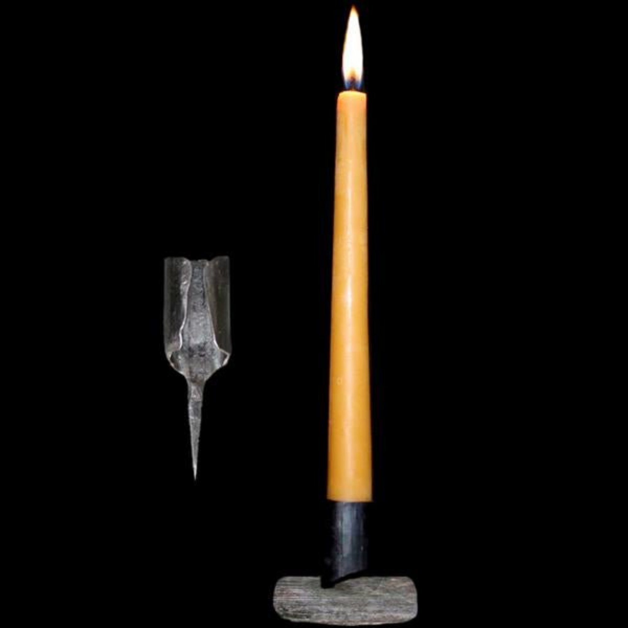 Iron Candle Holder and Candle Holder with Large Beeswax Candle - Viking & Medieval Lighting