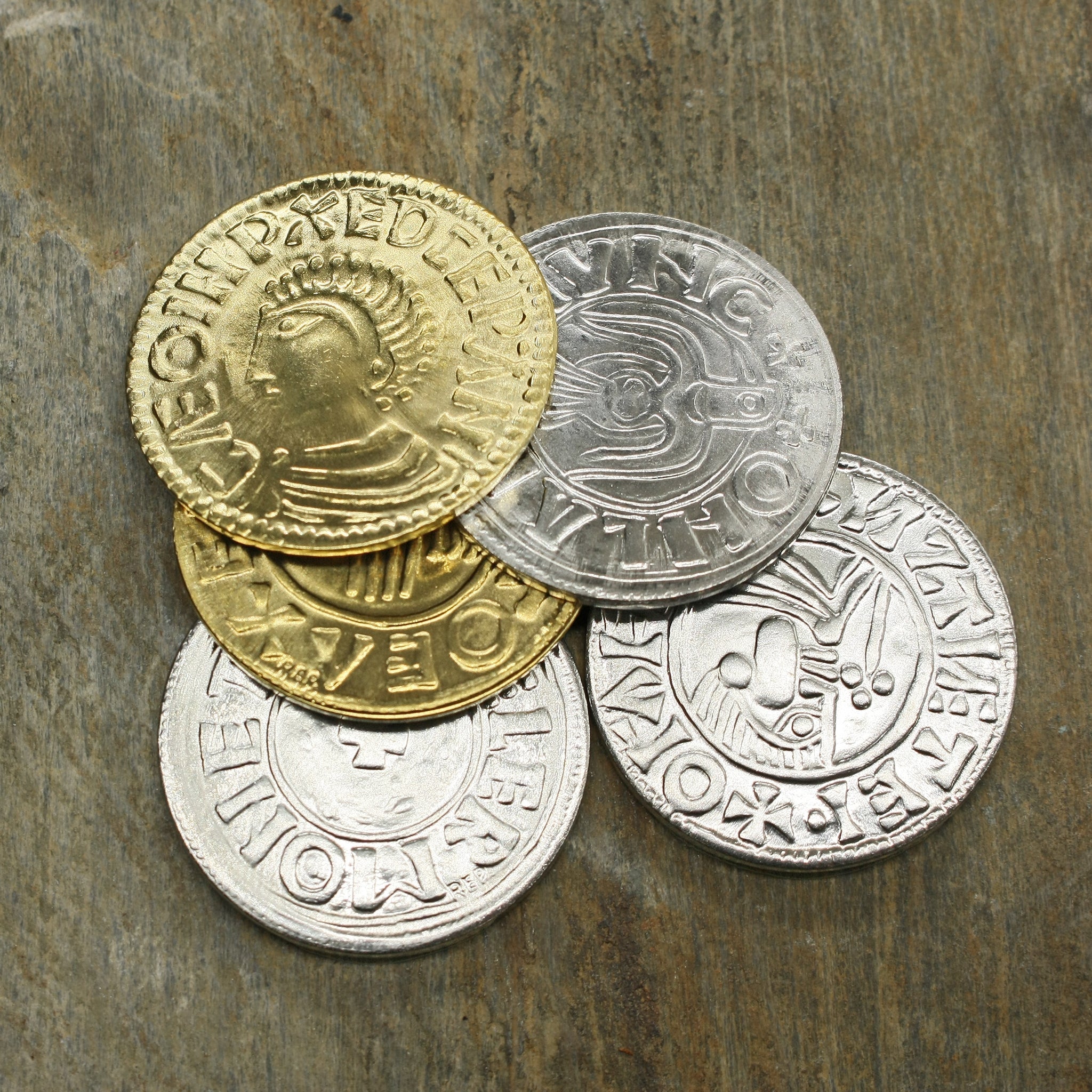Large replica Viking coins x 5