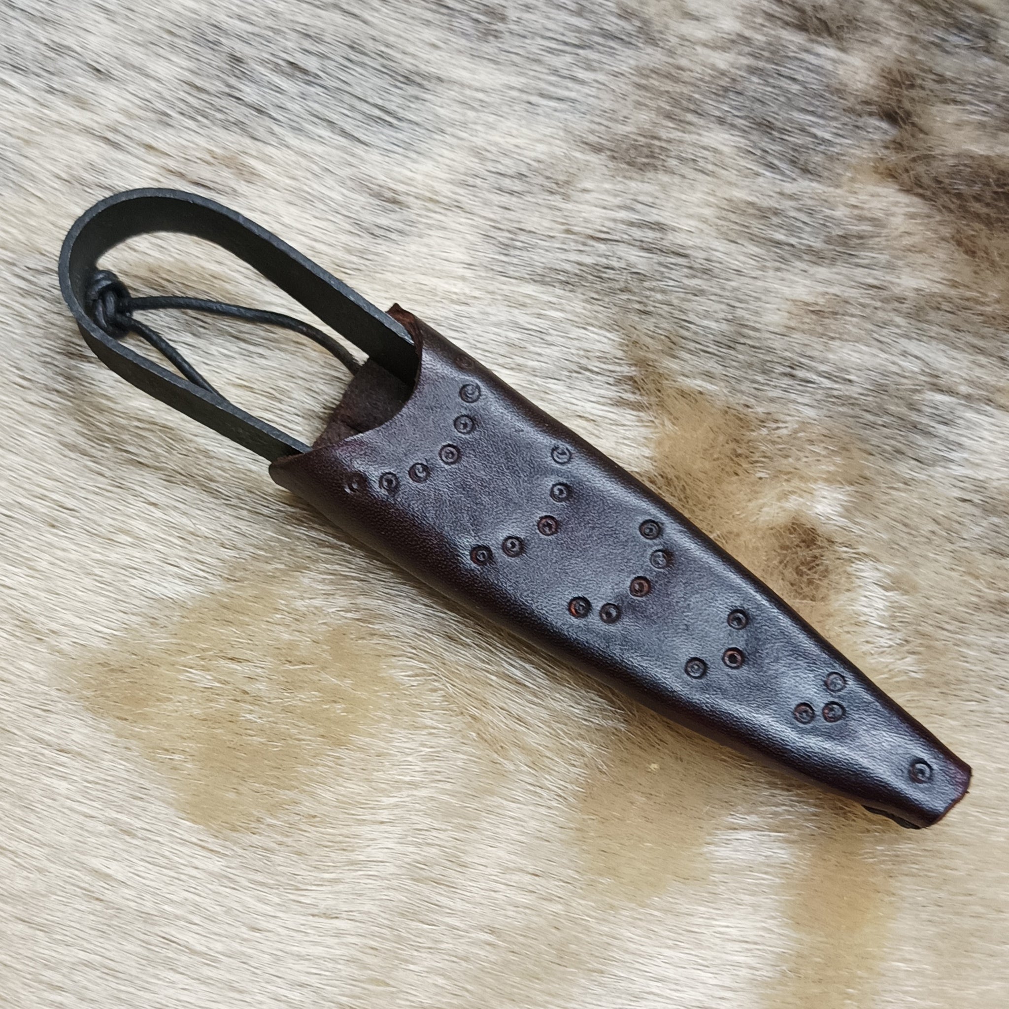 Hand-Forged Medium Snips in Handmade Leather Dot and Ring Sheath