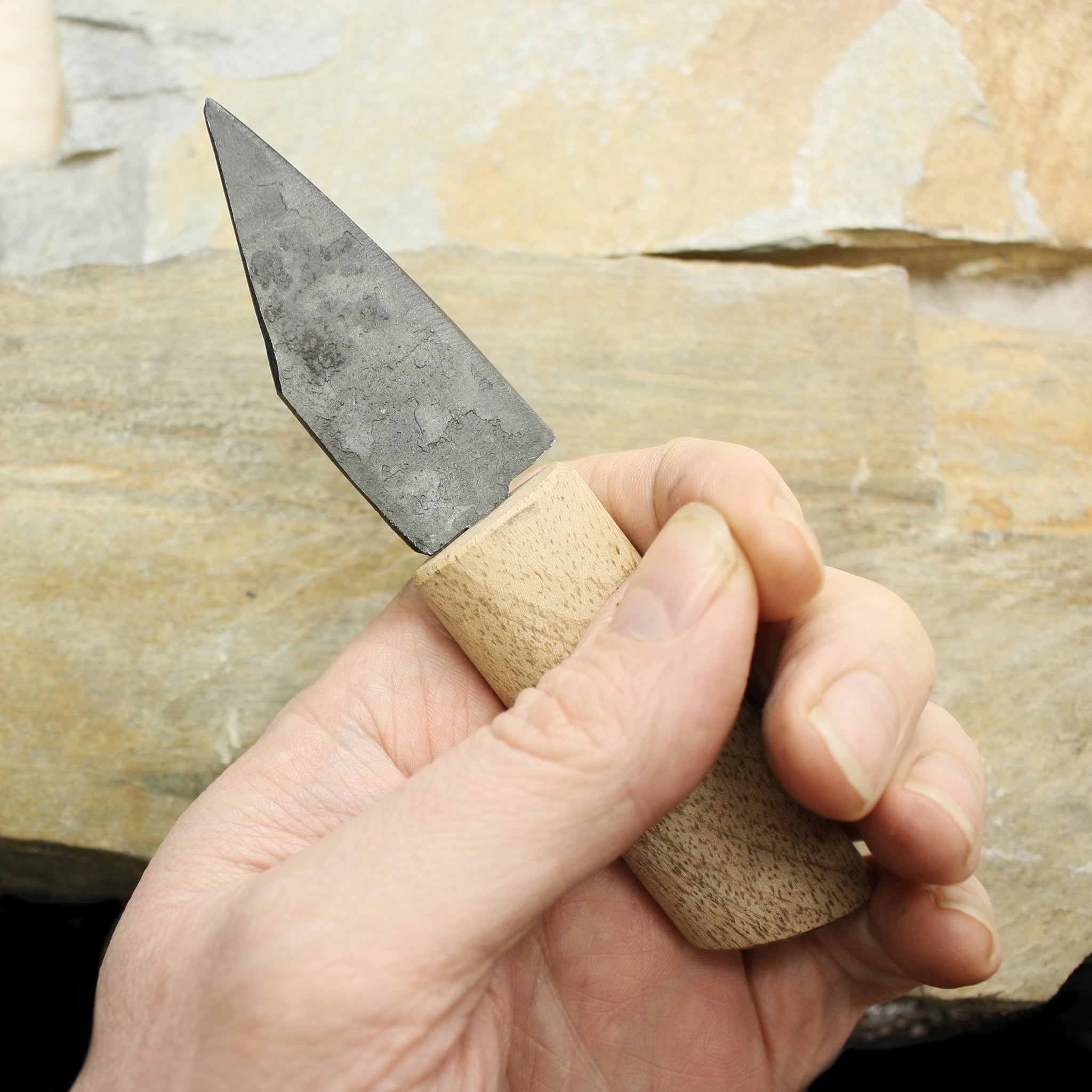 Small Wooden Handle Viking Knife in Hand