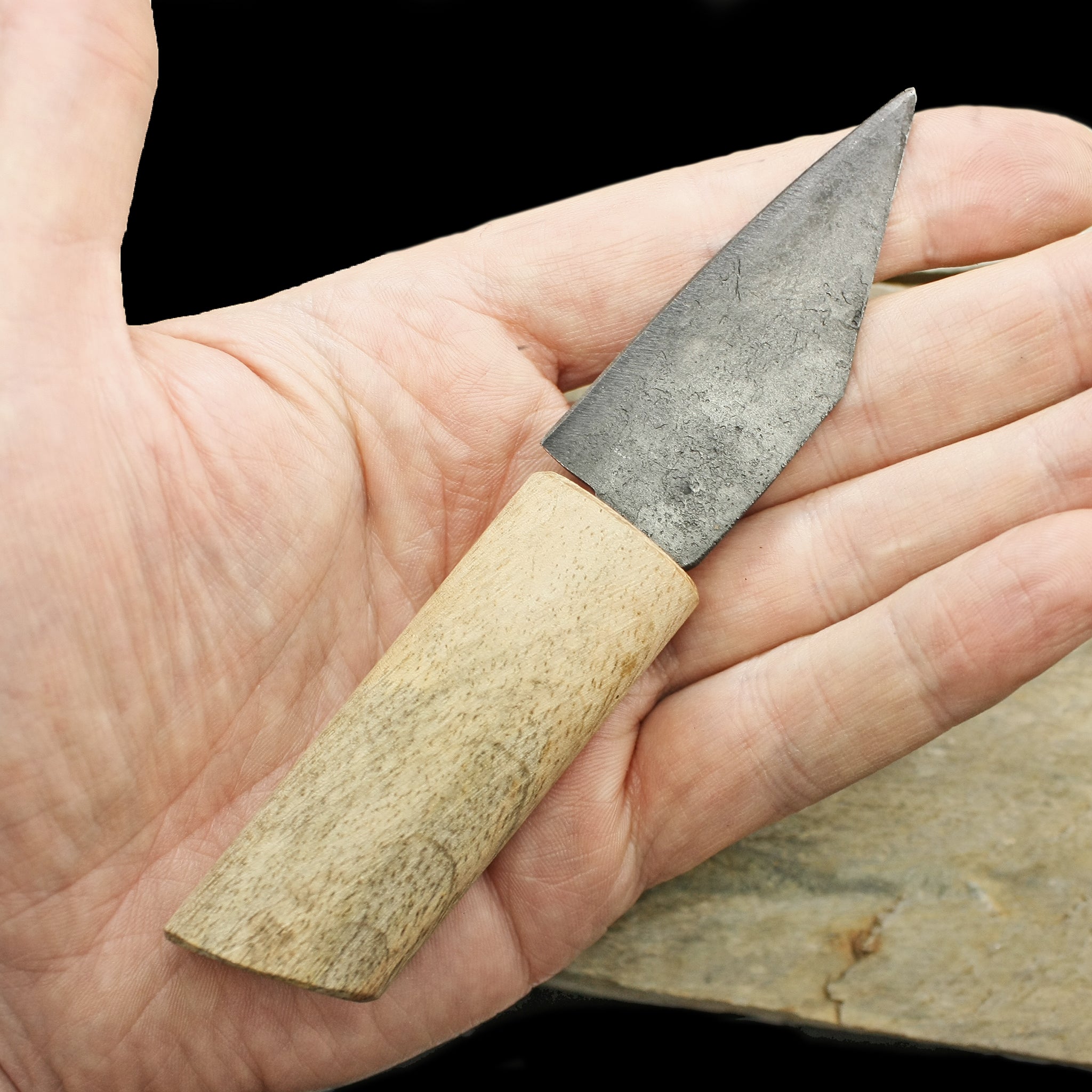 Small Wooden Handle Viking Knife on Hand