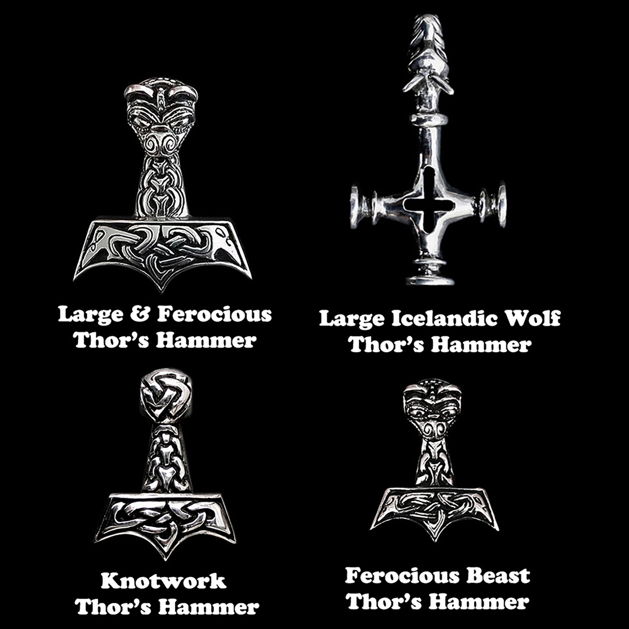 Silver Thor's Hammer Selection for Thick Silver Necklaces