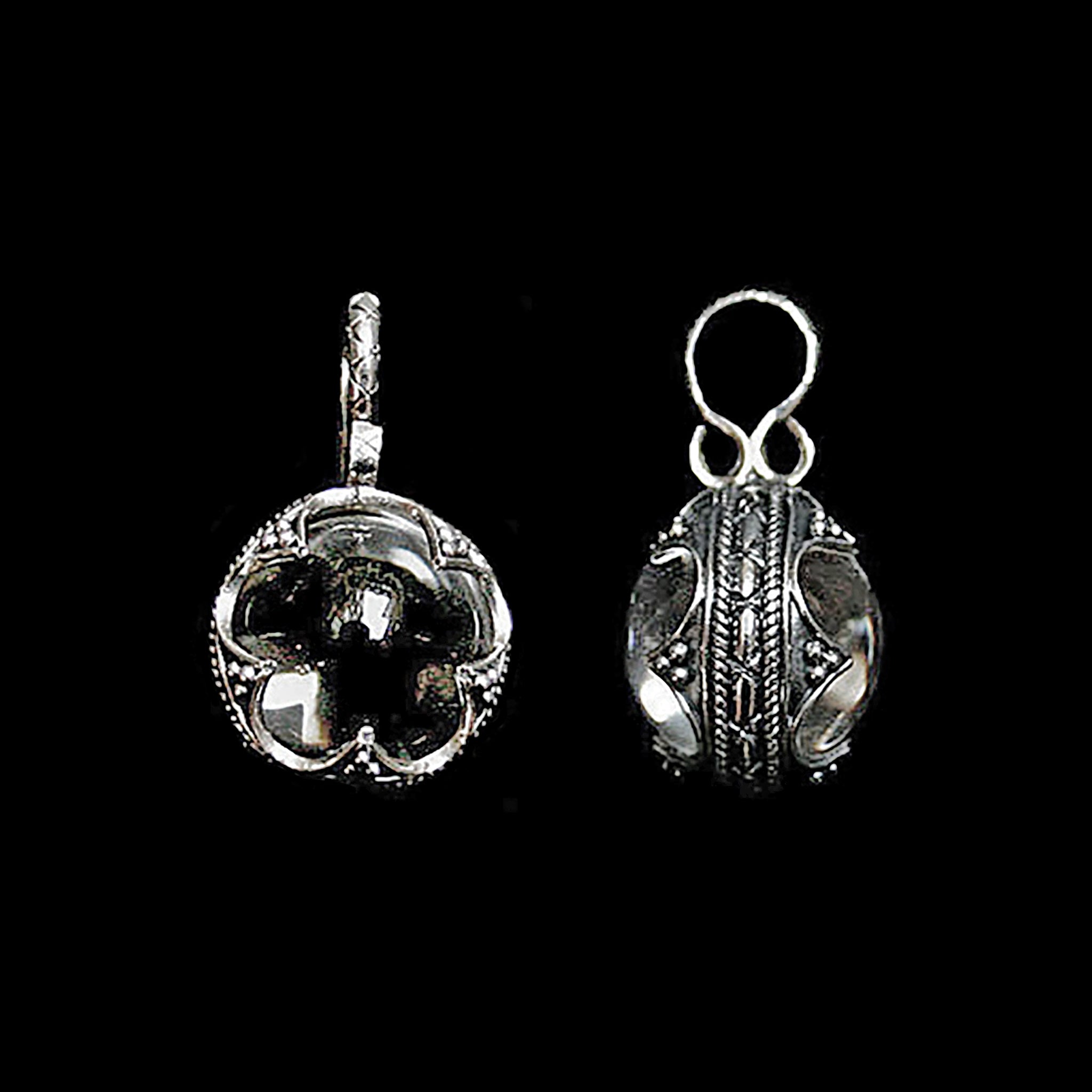 Small Silver Gotland Crystal Ball Pendants - Front & Side View