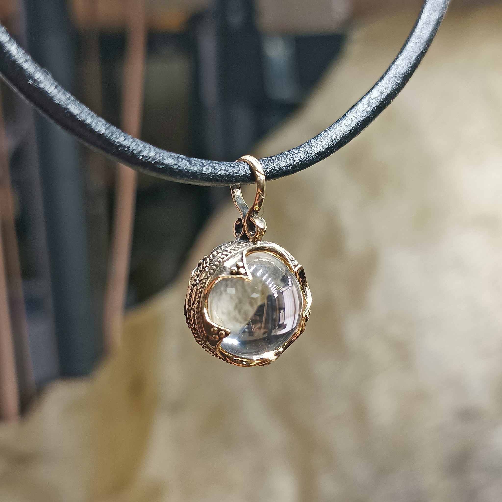 Small Bronze Gotland Crystal Ball Pendant on Leather Thong