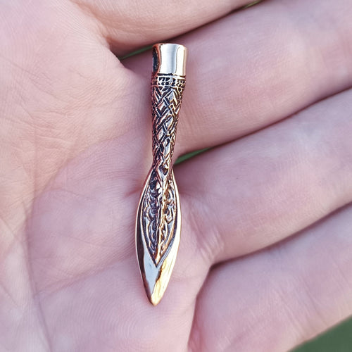 Bronze Finnish Spear Head Pendant on Hand - Straight