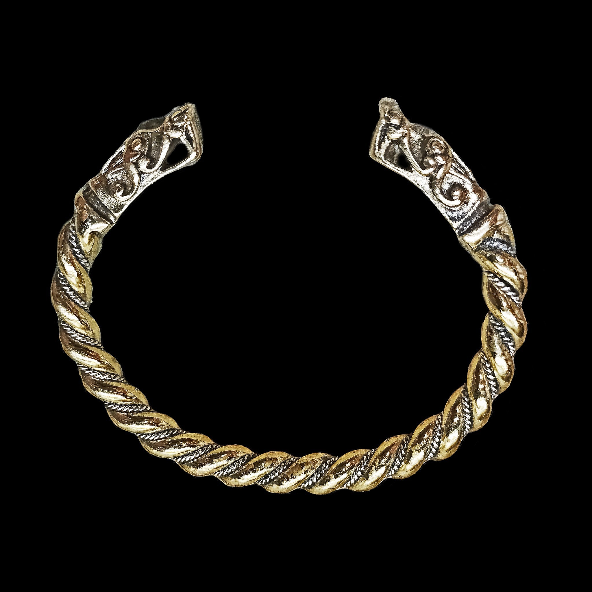 Twisted Bronze and Silver Bracelet With Gotlandic Dragon Heads
