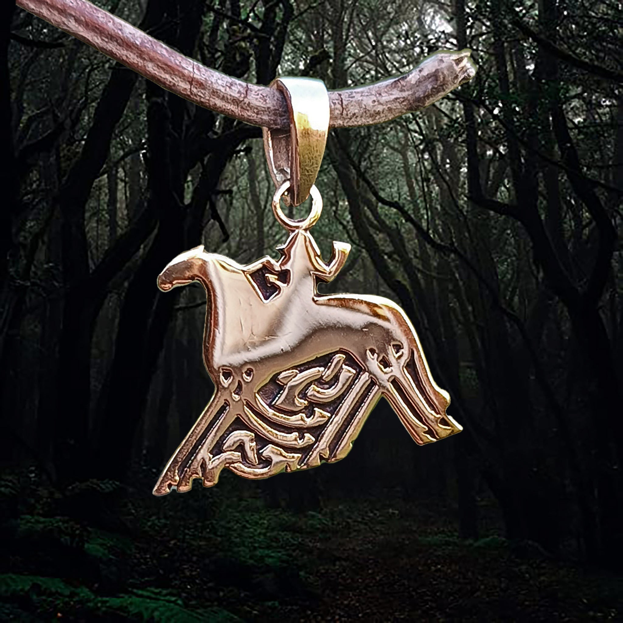 Sleipnir - Odin's Horse Pendant on Dark Woods Background