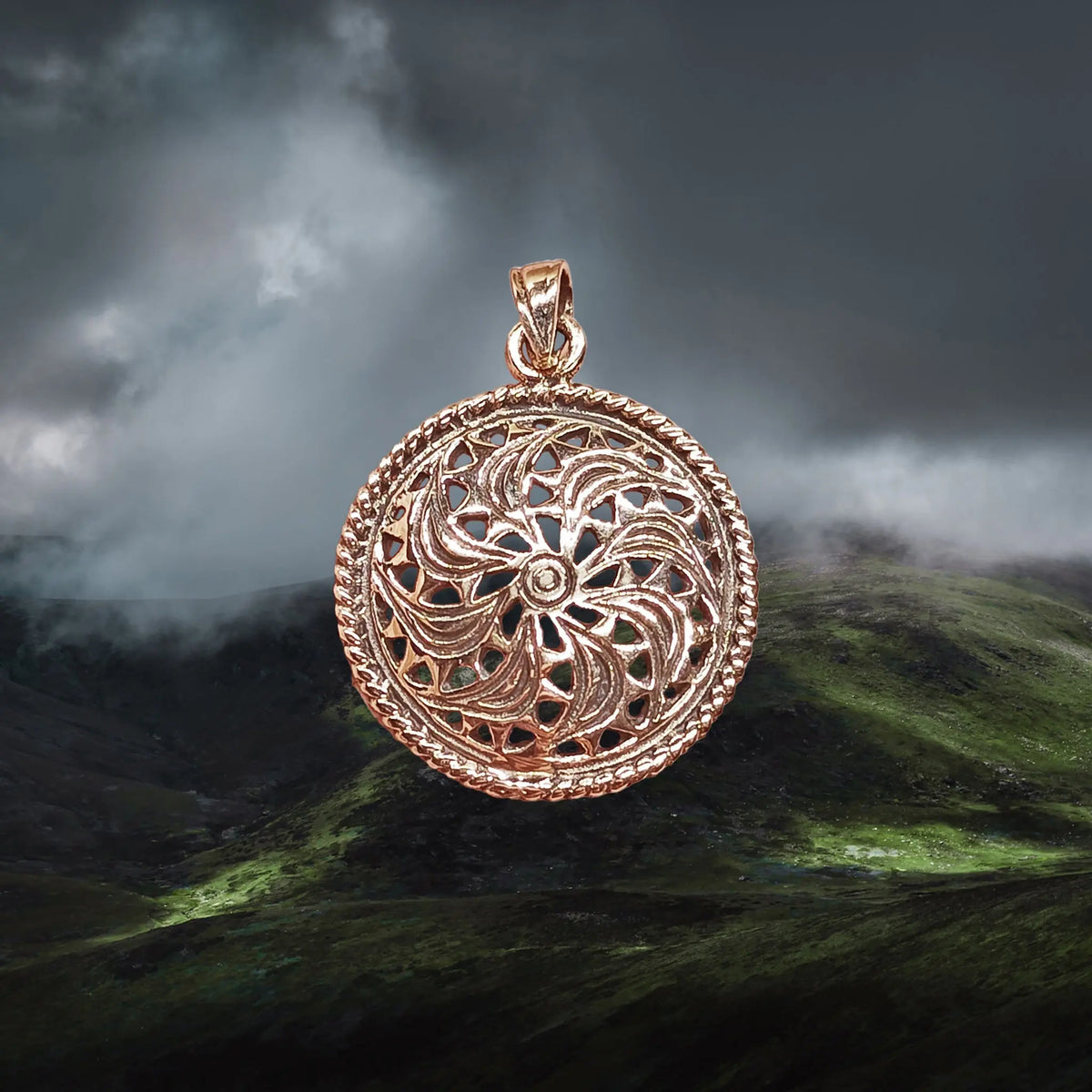 Bronze Sun Wheel Pendant - Odin Pendant - Viking Jewelry
