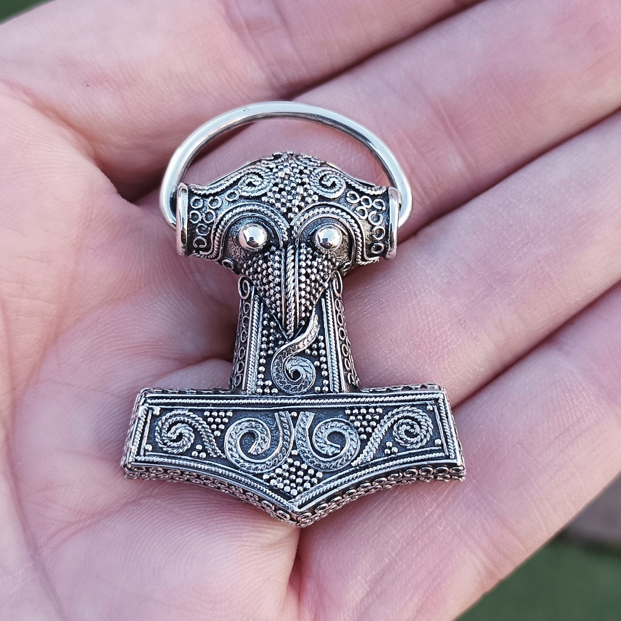 Silver Filigree Thors Hammer Pendant Replica from Kabara on Hand