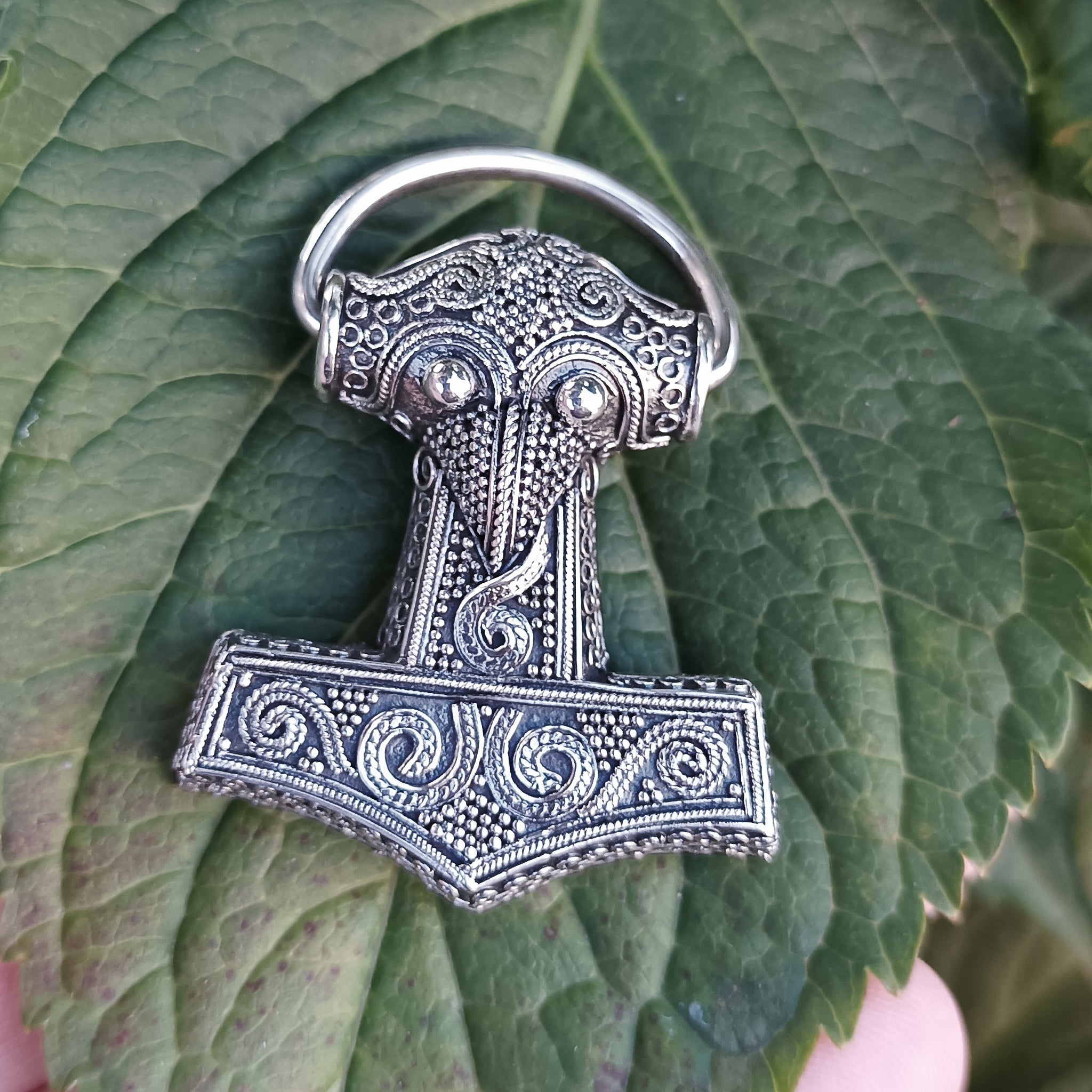 Silver Filigree Thors Hammer Pendant Replica from Kabara on Leaf