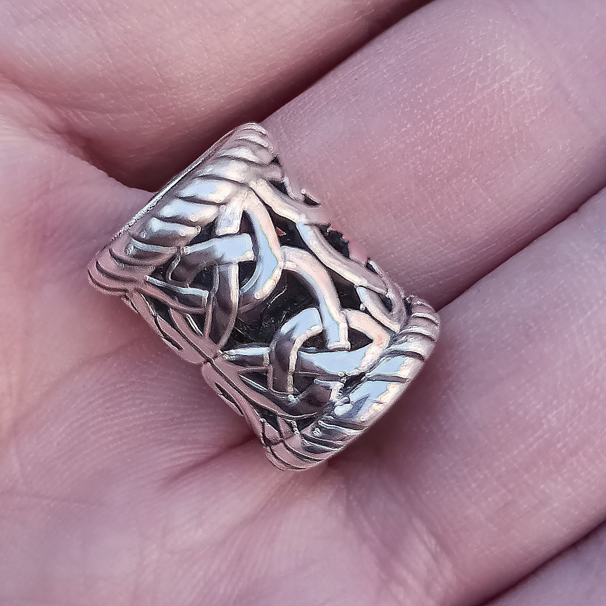 Large Openwork Viking Beard Ring in Silver on Hand