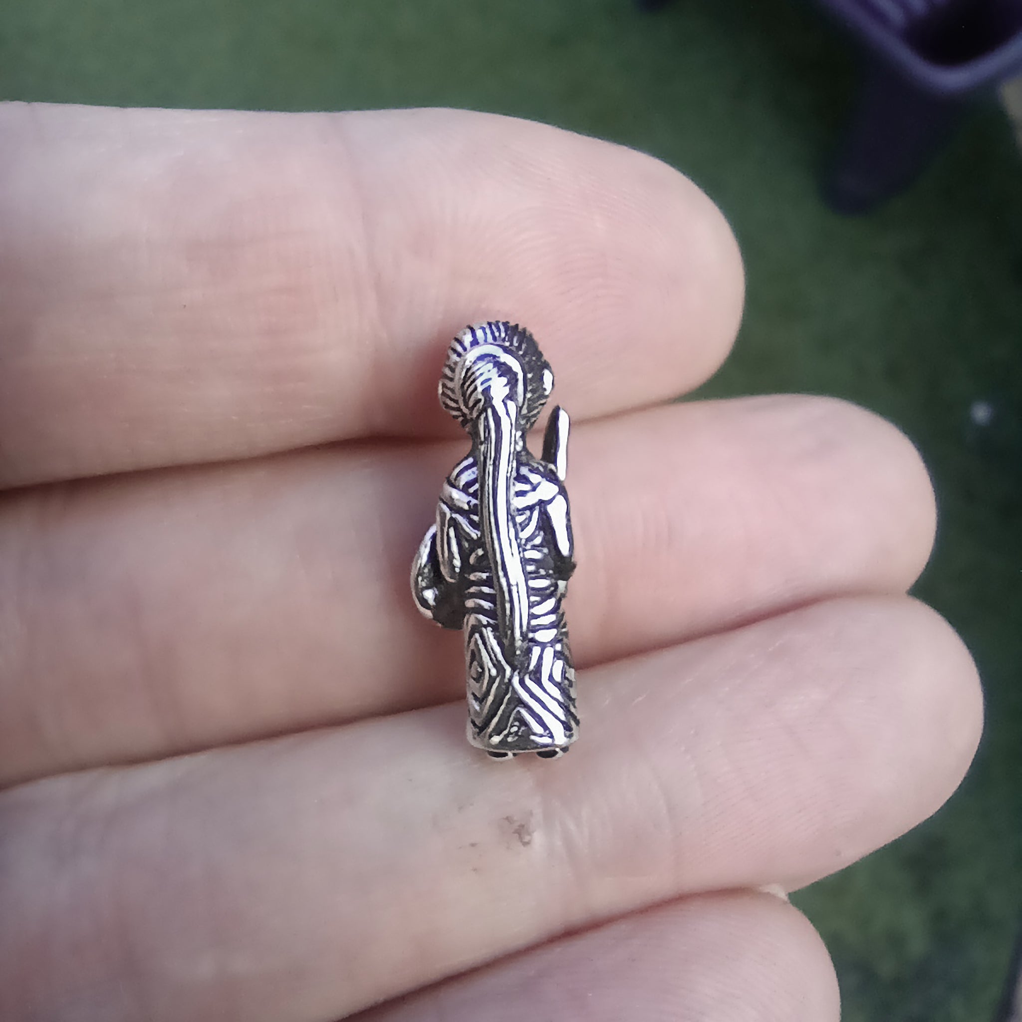 Small Silver Valkyrie Pendant on Hand - Back View
