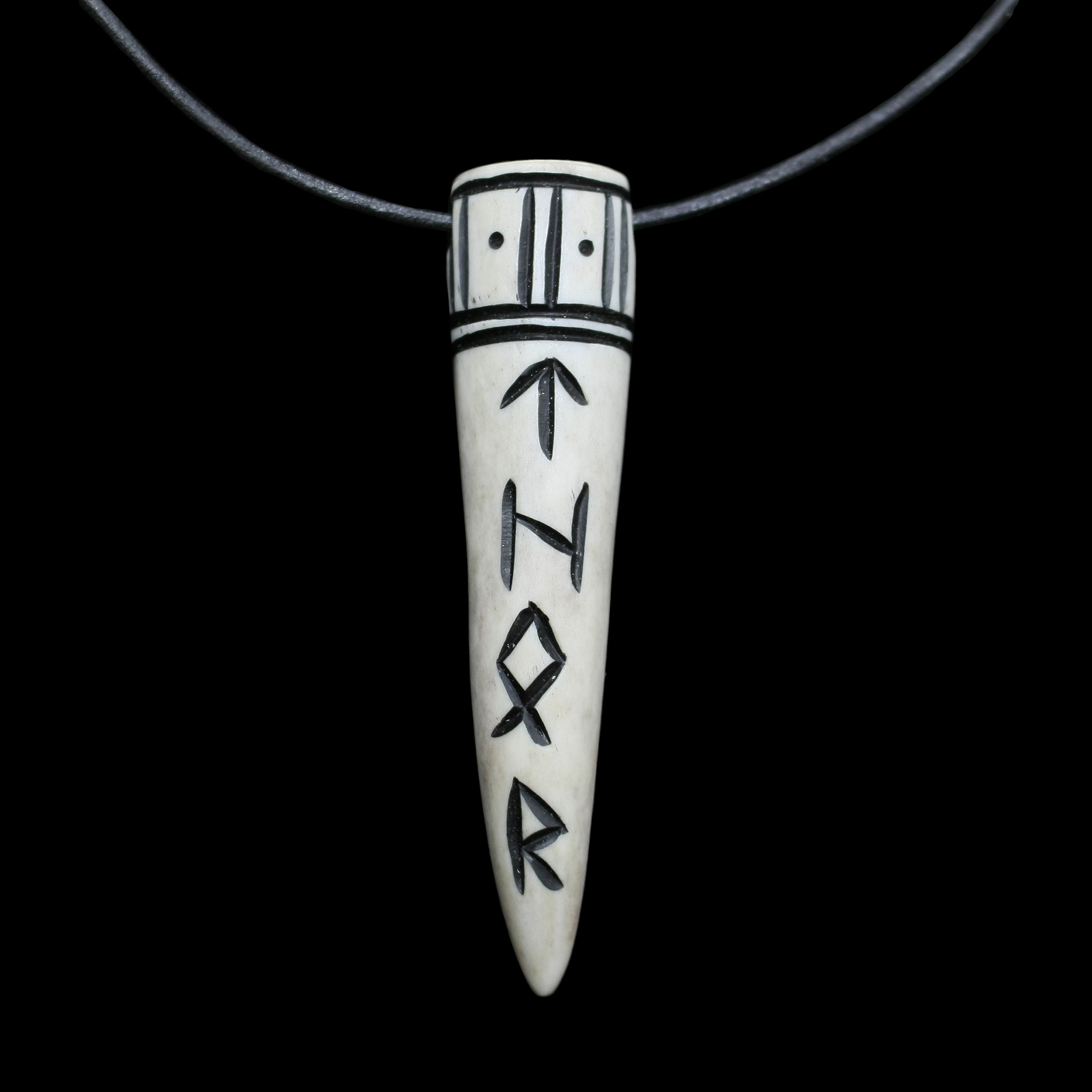 Thor Antler Runic Pendant on Leather Thong