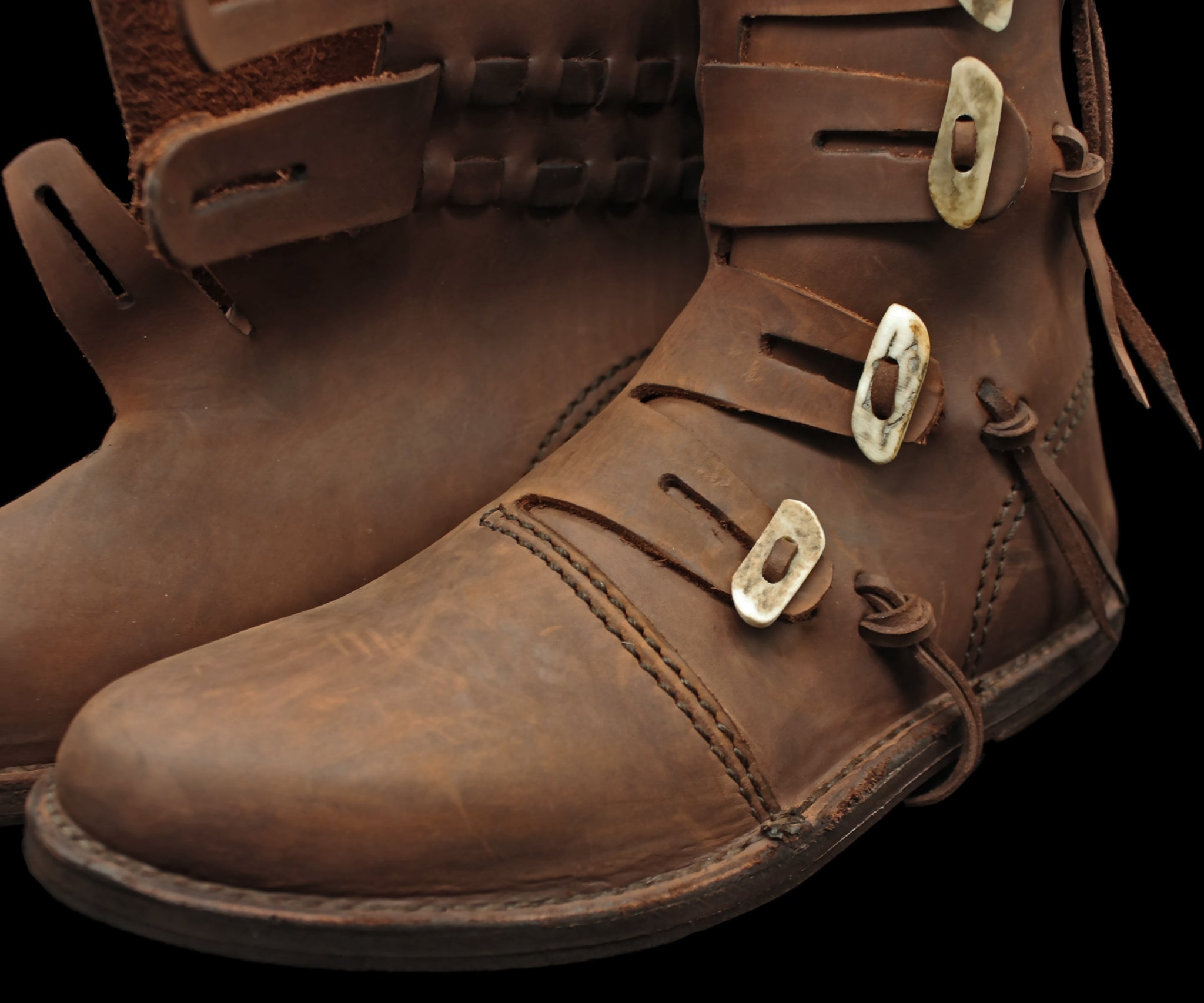 Handmade Leather Viking Jarl Boots Close Up - Viking Clothing & Footwear