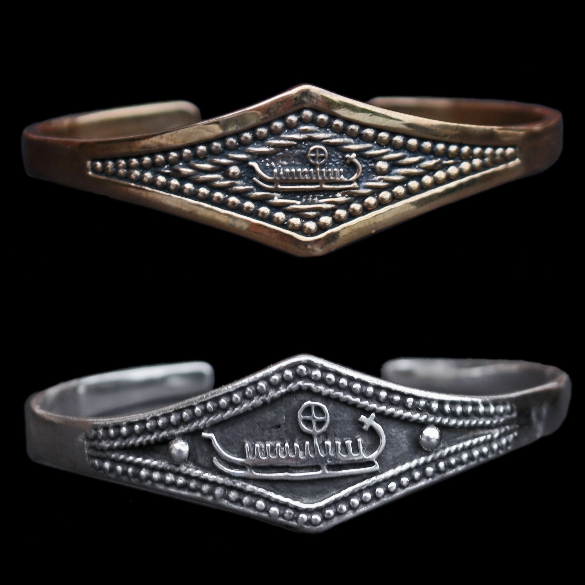 Viking Longship Bracelets in 925 Sterling Silver & Bronze - Viking Jewelry